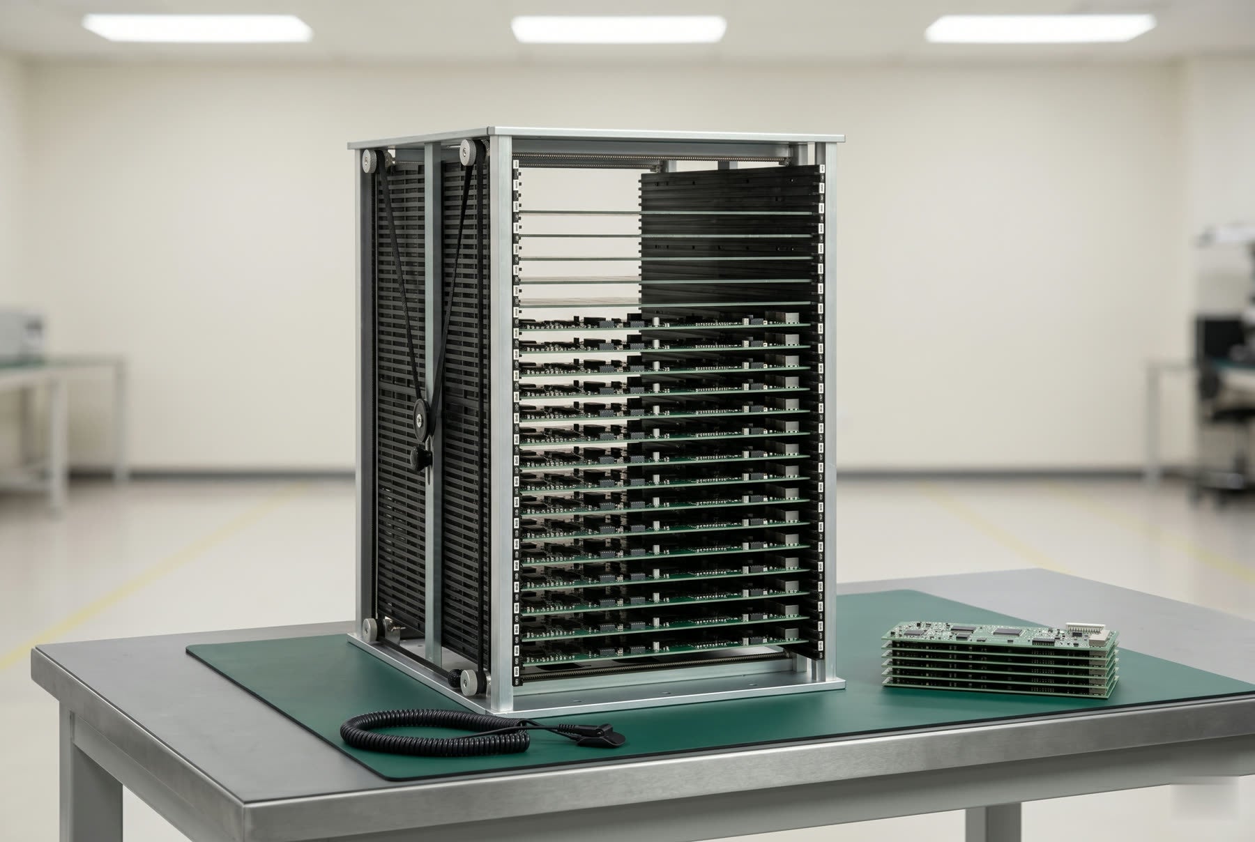 SMT loader interface for PCB magazine racks