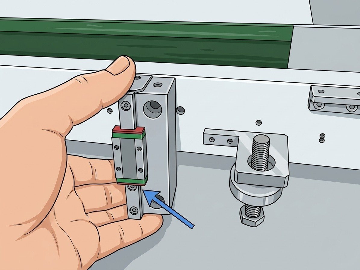 Linear slide carriage being fitted by hand on a manual PCB depaneler