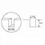 RA-16C slot profile drawing: 1.7 mm wide x 4 mm deep, 15 mm pitch