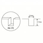 RA-17C slot profile drawing: 3.2 mm wide x 7.7 mm deep, 16 mm pitch