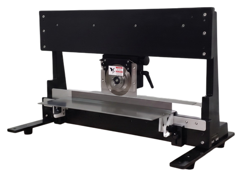 Front view of the VPD3-1M manual V-cut PCB depaneler, circular blade over linear blade, 290 mm (11.42 in) cut, no air or power