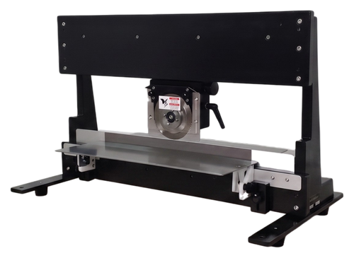 Front view of the VPD3-1M manual V-cut PCB depaneler, circular blade over linear blade, 290 mm (11.4 in) cut, no air or power