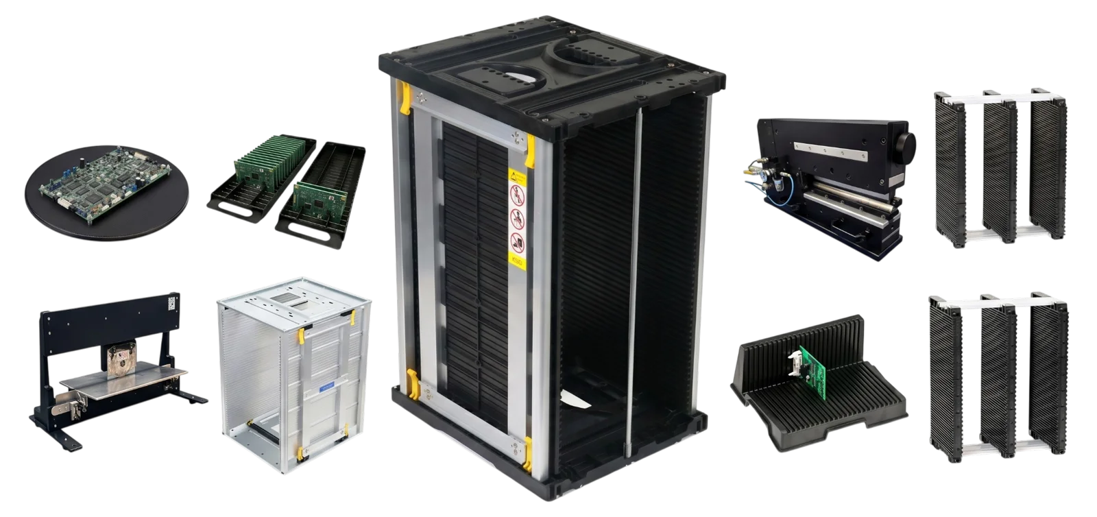 The PCB Racks product family: racks, universal handling, and V-cut depanelers