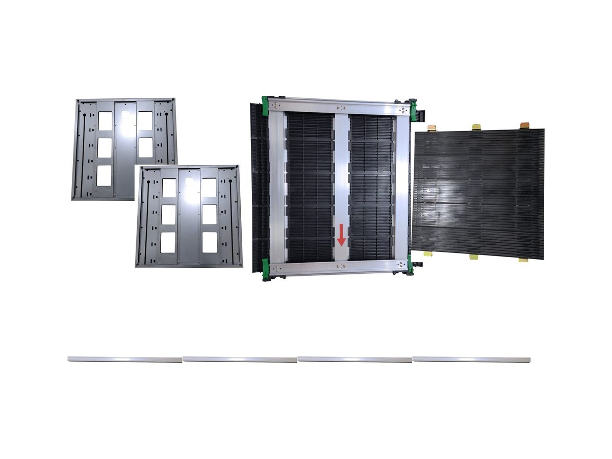 Frame & Plate Kit contents: top and bottom plates, movable side frame, fixed side frame, four aluminum pillars