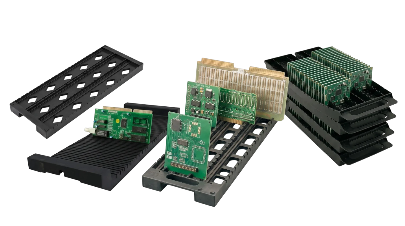 Slotted-edge ESD PCB racks