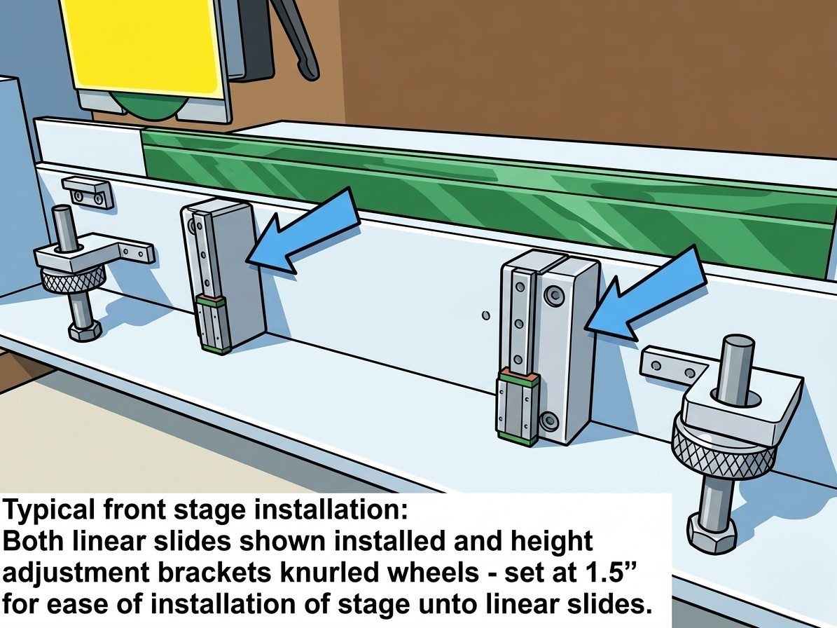 Both linear slides installed on a manual PCB depaneler with the height adjustment brackets set