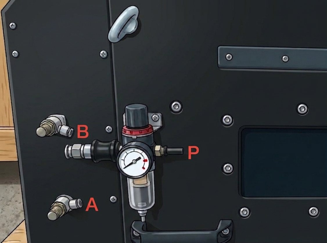 VPD5-330 control panel showing the regulator, pressure gauge and ports A, B and P