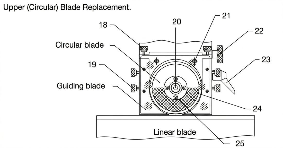 Exploded view of the VPD3-1M upper circular blade, guiding blade and linear blade