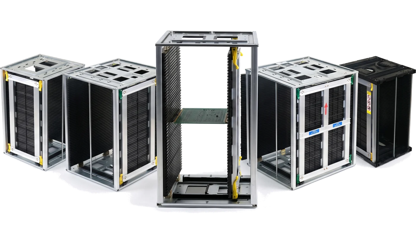 In-line SMT magazine racks